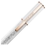 Swarovski penna a sfera crystalline lustre bianco placcato color oro rosa