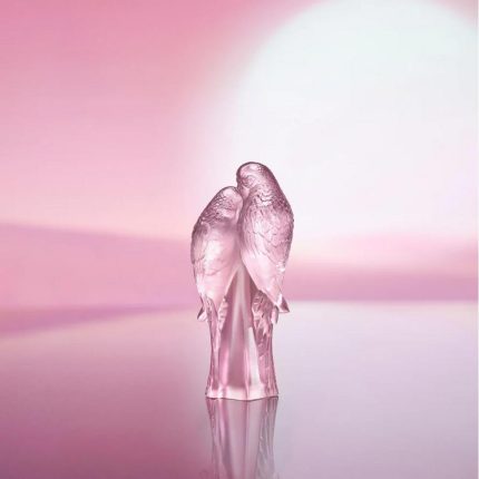 Lalique motivo 2 perruches pappagalli rosa
