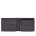 Pineider portafoglio porta carte di credito e portamonete in pelle nera Metro smooth