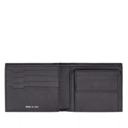 Pineider portafoglio porta carte di credito e portamonete in pelle nera Metro smooth