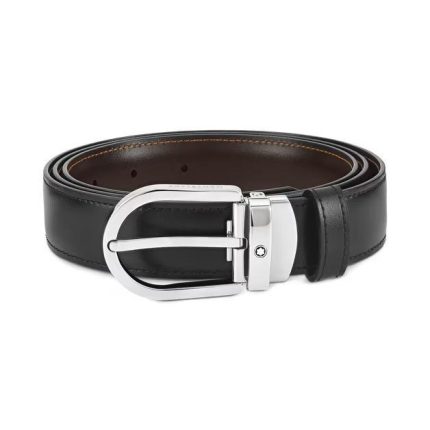 Montblanc Cintura Reversibile Horseshoe 30 mm in Pelle Nera - Marrone