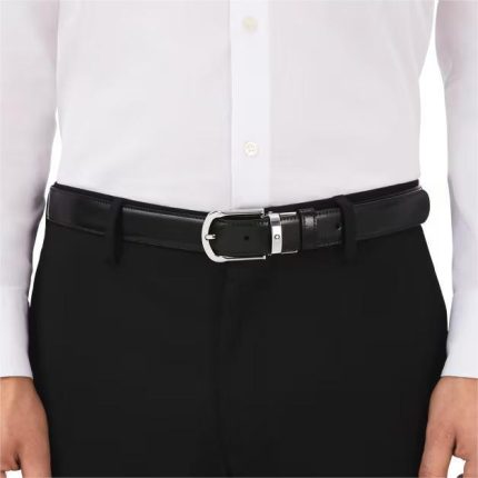 Montblanc Cintura Reversibile Horseshoe 30 mm in Pelle Nera - Marrone