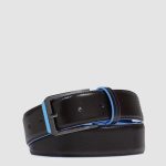 Piquadro Cintura uomo in pelle mogano con fibbia ad ardiglione Blue Square