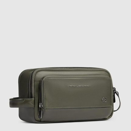 Piquadro Beauty case uomo verde in pelle