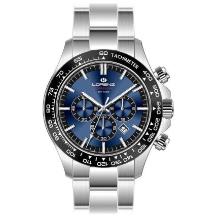 Lorenz Orologio maschile crono al quarzo con quadrante blu e datario 42mm