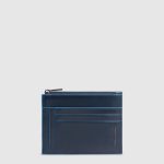 Piquadro Portacarte blu in pelle con portamonete Blue Square