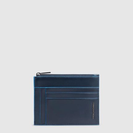 Piquadro Portacarte blu in pelle con portamonete Blue Square