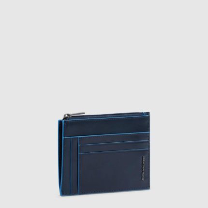 Piquadro Portacarte blu in pelle con portamonete Blue Square