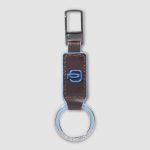 Piquadro Moschettone portachiavi mogano in pelle Blue Square