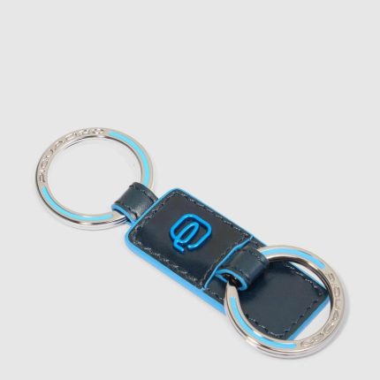 Piquadro Portachiavi blu in pelle a due anelle Blue Square