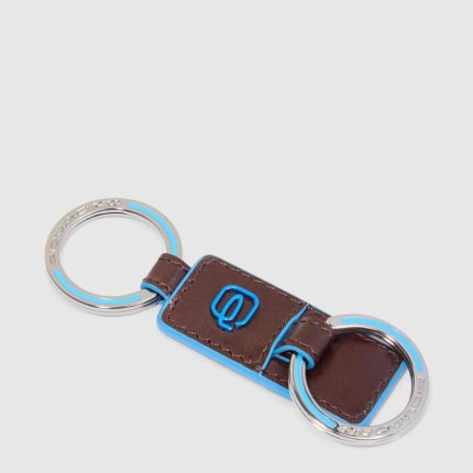 Piquadro Portachiavi mogano in pelle a due anelle Blue Square