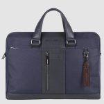 Piquadro Borsa da lavoro blu in tessuto e pelle porta pc 15,6" Brief