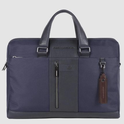 Piquadro Borsa da lavoro blu in tessuto e pelle porta pc 15,6" Brief