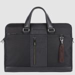 Piquadro Borsa da lavoro nera in tessuto e pelle porta pc 15,6" Brief