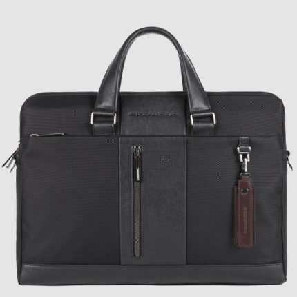 Piquadro Borsa da lavoro nera in tessuto e pelle porta pc 15,6" Brief