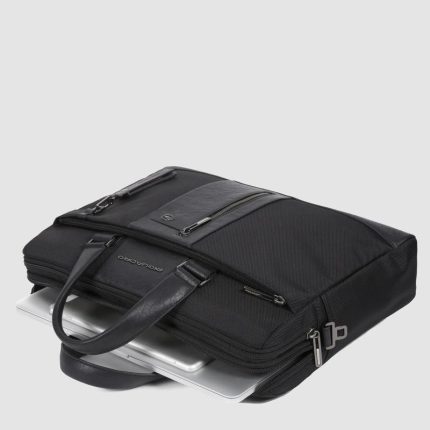 Piquadro Borsa da lavoro nera in tessuto e pelle porta pc 15,6" Brief