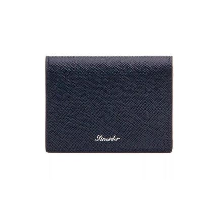 Pineider Porta carte blu in pelle con pattina Collezione Essenziale