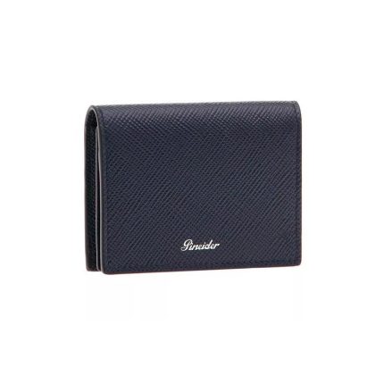Pineider Porta carte blu in pelle con pattina Collezione Essenziale