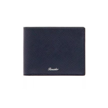 Pineider Portafoglio 8 carte blu in pelle Collezione Essenziale