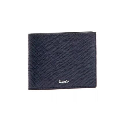 Pineider Portafoglio 8 carte blu in pelle Collezione Essenziale