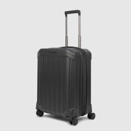 Piquadro Trolley bagaglio a mano nero opaco espandibile in policarbonato con 4 ruote PQ-Light