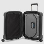 Piquadro Trolley bagaglio a mano nero opaco espandibile in policarbonato con 4 ruote PQ-Light