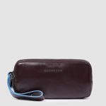 Piquadro Pochette uomo color mogano in pelle a tre scomparti Blue Square