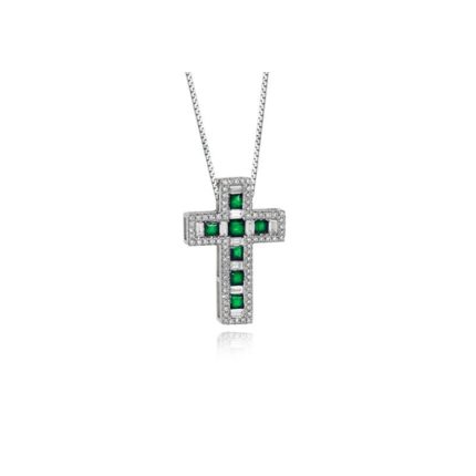 Donnaoro collierino croce con smeraldi e diamanti