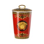 Versace candeliere con candela profumata e coperchio medusa rosso