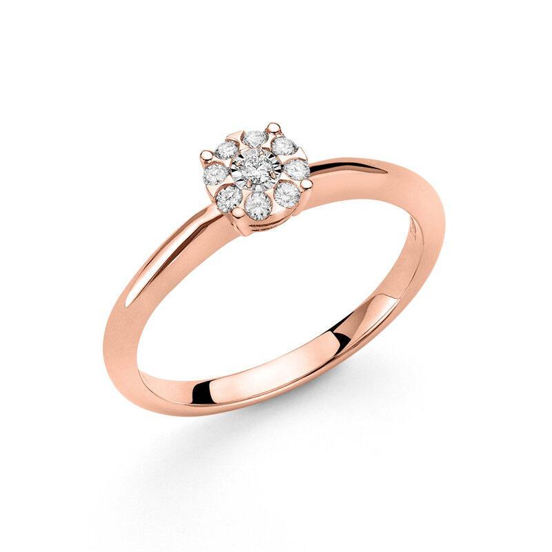 Donnaoro luce anello solitario in oro rosa con diamanti