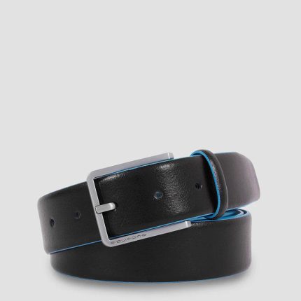 Piquadro Cintura uomo nera con fibbia ad ardiglione in pelle Blue Square