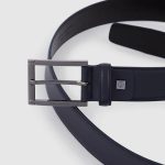Piquadro Cintura uomo blu in pelle con fibbia ad ardiglione Black Square
