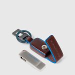 Piquadro Portachiavi mogano in pelle con chiavetta USB da 256 GB Blue Square