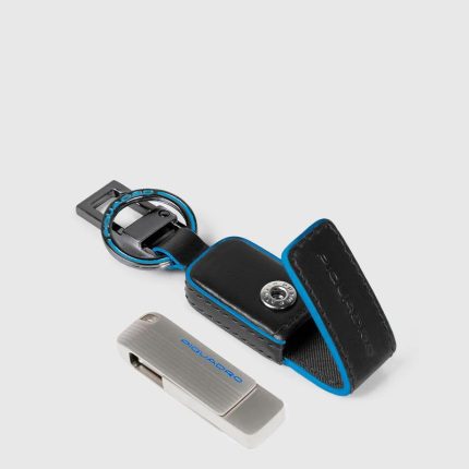 Piquadro Portachiavi nero in pelle con chiavetta USB da 256 GB Blue Square