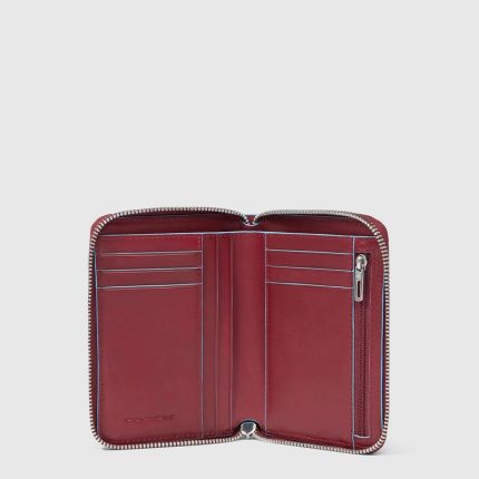 Piquadro Portafogli da donna rosso in pelle piccolo zip-around Blue Square