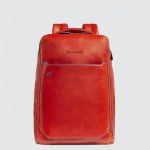 Piquadro Zaino arancio in pelle porta pc 14" personalizzabile Blue Square