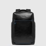 Piquadro Zaino nero in pelle porta pc 14" personalizzabile Blue Square