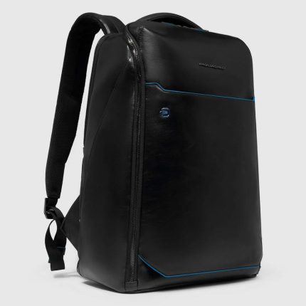 Piquadro Zaino nero in pelle porta pc 15,6" personalizzabile Blue Square