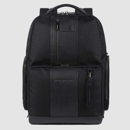 Piquadro Zaino uomo nero in tessuto riciclato e pelle porta pc 15,6" Brief