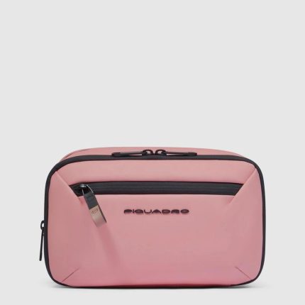 Piquadro Beauty case rosa in tessuto gommato resistente all'acqua Corner 2.0