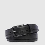 Piquadro Cintura uomo nera in pelle con fibbia ad ardiglione Cronus