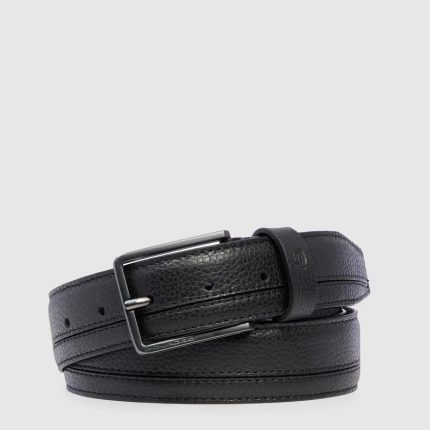 Piquadro Cintura uomo nera in pelle con fibbia ad ardiglione Cronus