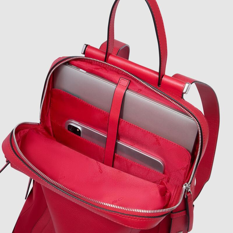 Piquadro Zaino donna rosso in tessuto e pelle porta iPado 14" Lyra