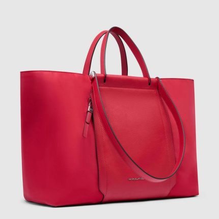 Piquadro Shopping bag rossa in tessuto e pelle porta pc 15,6" pieghevole Lyra