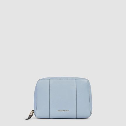 Piquadro Trousse per il trucco azzurra in pelle Circle