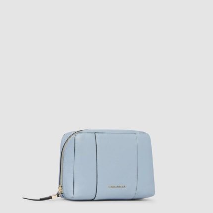 Piquadro Trousse per il trucco azzurra in pelle Circle