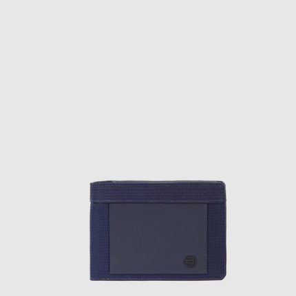 Piquadro Portafogli uomo blu in tessuto e pelle con porta documenti Orion