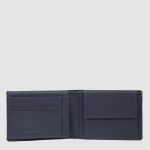 Piquadro Portafogli uomo blu in tessuto e pelle con porta documenti Orion