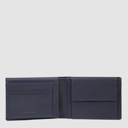 Piquadro Portafogli uomo blu in tessuto e pelle con porta documenti Orion