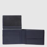 Piquadro Portafogli uomo blu in tessuto e pelle con porta documenti Orion